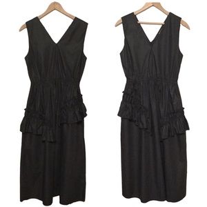 URBAN REVIVO sz 4 Dress Ruffles Double V Neck Sleeveless Black